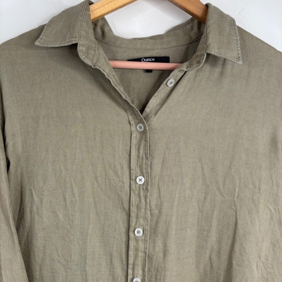 Quince Linen Long Sleeve Top M Olive Green Minimalist Safari Lightweight Button - Picture 3 of 11